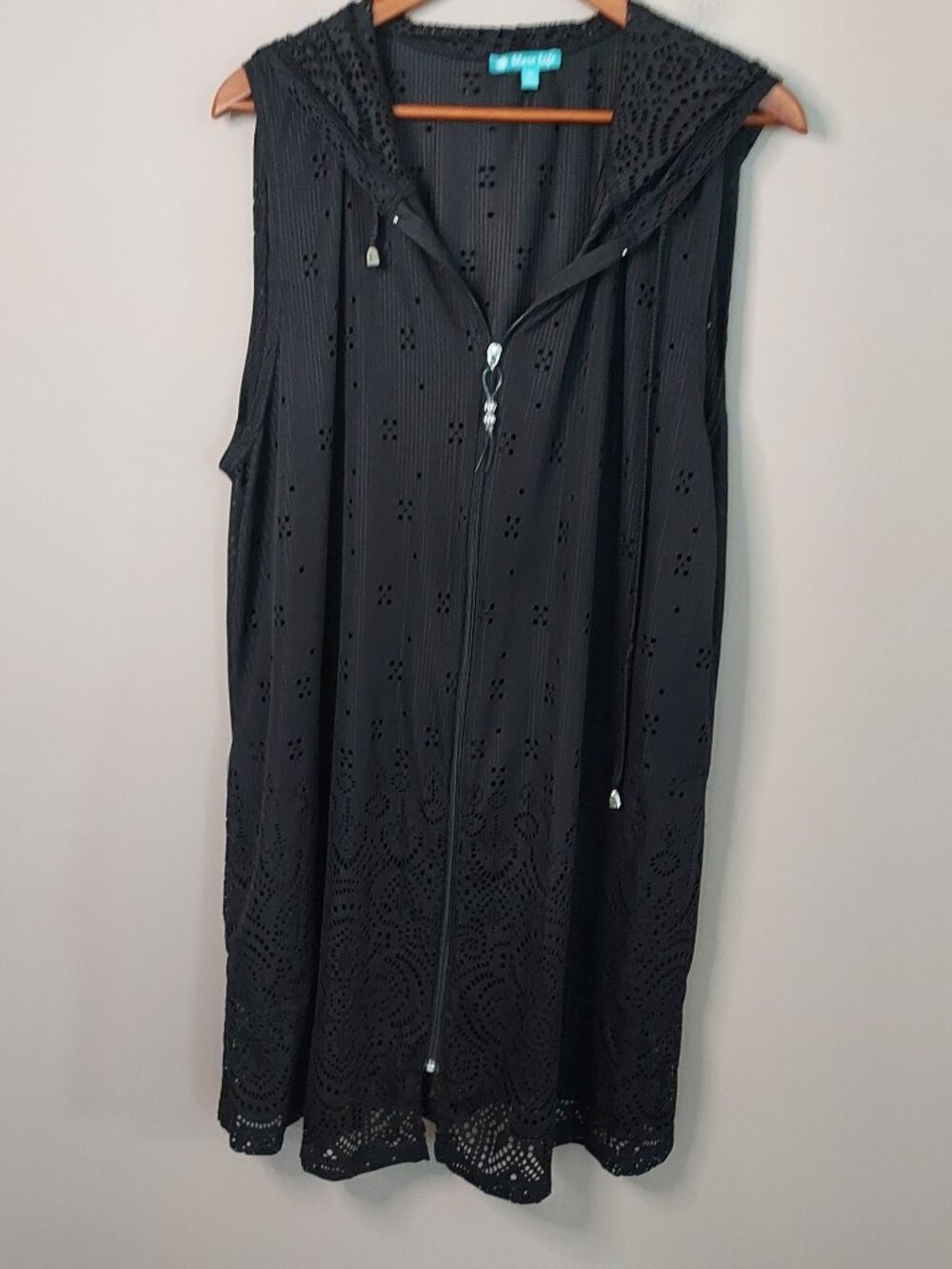 Shore Life Black Zipper Front Hoodie Swim Coverup  Size 2X